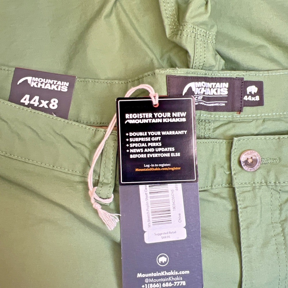 Mountain Khakis Men's  Stretch Poplin Shorts 44x8 Chive Classic Fit‎ Cotton NWT - Picture 4 of 15
